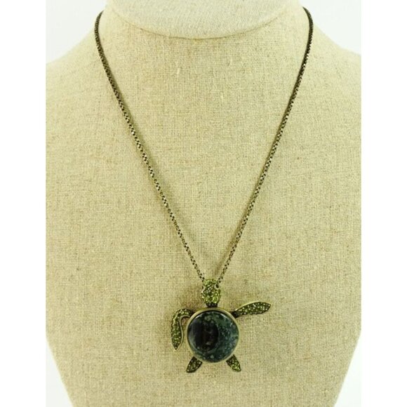 Butler Designer Necklace Turtle Pendant Brooch Combo Green Rhinestones Bling - Picture 4 of 7